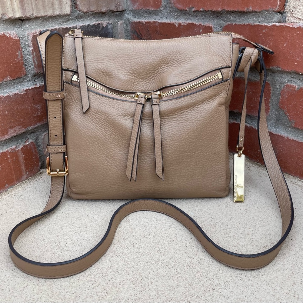 Vince Camuto “Staja” Cappuccino Leather Crossbody Bag